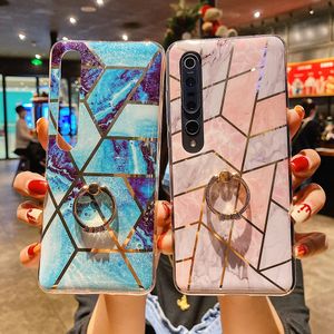 Electroplated Splice Marble Cases For Xiaomi Redmi Note 10 9 8 Pro 10S 9S POCO X3 Pro Ring Holder Soft Phone Back Cover
