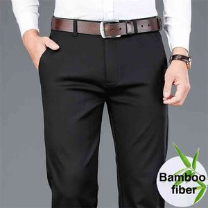 Höst herr bambu fiber casual byxor klassisk stil affärsman mode khaki stretch bomull byxor manlig varumärke kläder 210715