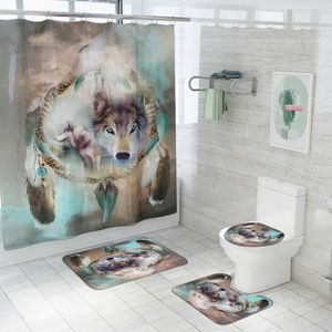 Shower Curtains Fox print Toilet Floor Mat 4 Piece Bathroom Rug Set Factory price expert design Quality Latest Style Original Status