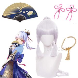 Genshin Impact Princesa Kamisato Ayaka Cosplay Costume Halloween Girl Cos Props Colar Hairpins Acessórios de ventilador da peruca Hand Y0903