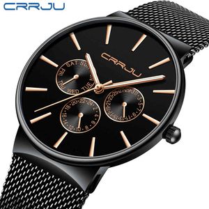 Men's Watch CRRJU Fashion Classic Gold Quartz Stainless Steel Wrist Watches Slim Business Casual Luxury Clock reloj hombre 210517