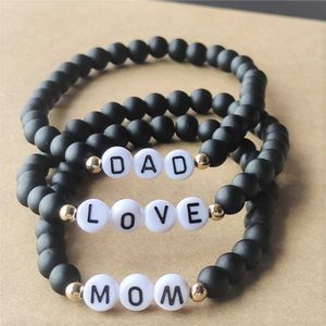 Tillbehör 6mm svart frostade stenpärlor brev mamma mors dag fars dag gåva pärlband armband