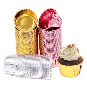 50 sztuk Folia Aluminiowa Cupcake Papier Kubki Złoto Muffin Liner Case Pieczenia Puchar Taca Do Weselu Urodziny Party Wrapper Inne świąteczne dostawy