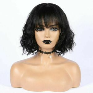 Short wavy bob human hair bang wigs lace front brazilian remy wig for black women 130% on sale diva1 natural