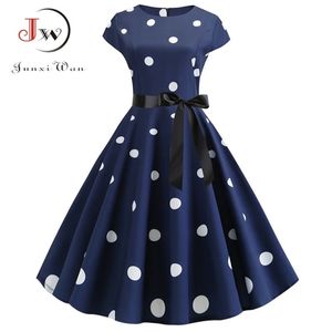 Women Summer Dress Vintage Floral Print Rockabilly Dress Robe Femme Sundress Vestidos Plus Size Polka Dot Party Dress 210608