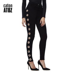 catonATOZ 2167 High Street Side Eyelets Jeans Black Skinny Denim Women Pants Female For Woman 210922