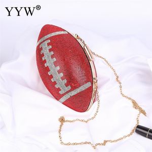 Cross Body Football Shape Evening Bags Luxury Rhinestone Purses Clutch Lady'S Handbag Cocktail Party Bag Chain Crossbody