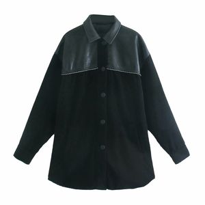 Höst Vintage Loose Women Jackets Coats Långärmad Spliced ​​Fashion T Shirts Kvinnlig Corduroy OuterWear 210513
