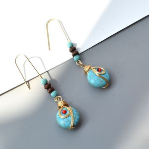 S2066 Modeschmuck, Nationaler Stil, baumelnde Ohrringe, handgefertigte türkisfarbene Ohrringe mit Perlen