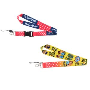 10pcs/lot J1603 Cartoon Women We Can Do It DIY keychains Accessory Mobile Phone USB ID Holder Key Strap Neck lanyard