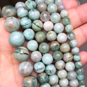 Naturalny Myanmar Kamień Okrągły Szmaragdy Jade Gem Luźne Koraliki Spacerowe dla Biżuterii DIY Bransoletka 15 '' 6 8 10 12mm