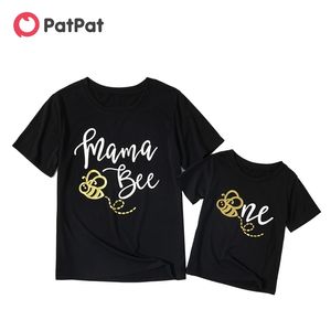 Summer Bee Print T-shirt nera per mamma e me 210528