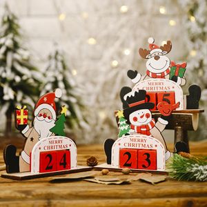 Boże Narodzenie Advent Countdown Kalendarz Desktop Ornament Drewniane Bloki Santa Snowman Reindeer Tabletop Dekoracja KDJK2110