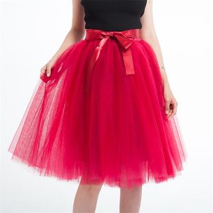 5 Layer 65cm Knee Length Tulle Skirt Elegant Pleated Tutu Skirts Womens Vintage Lolita Petticoat faldas mujer Saia Jupe 210629