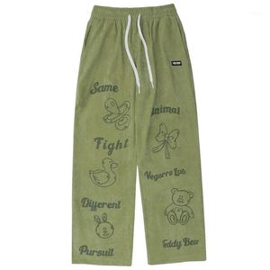 Pantaloni da uomo Pantaloni da uomo casual larghi in velluto a coste HipHop Streetwear Pantaloni da jogging oversize unisex Pantaloni con stampa animalier maschile