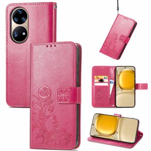 Imprint Clover Wallet Cases mit Kartensteckplatz für Huawei P40 P50 Pro Mate 40 Lite Honor 9A 9X 30 30S 50 Play Y5P Y6P Nova 9 8 SE P Smart V40 5G Flower Lace Embossing