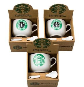 180 ml Mini Starbucks Kahve Fincanı Çömlekçilik Lüks Kupa Kaşık Beyaz Seramik Kupalar Hediye Starbuck Caffe Cups Perakende Ambalaj Kutusu
