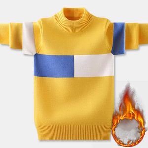 Boys Girls Sweater Knitting Cotton 2021 Yellow Warm Winter Autumn Plus Thicken Velvet Baby Kids Teenagers Children Clothing Y1024