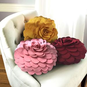 Kussen decoratief kussen x43cm handgemaakte elegante wol bloem ronde kussenhoezen kussen sofa auto kinderkamer thuis roze geel rood