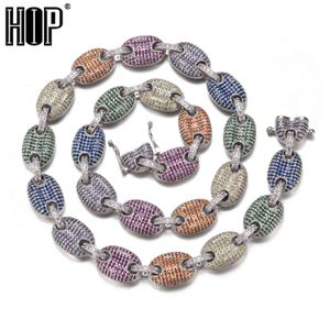 Multicolor Coffee Bean Pig Nose Link Chain 13mm Copper Choker Necklaces Iced Out Bling CZ Solid Rhinestone Fashion Jewelry X0509