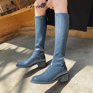 Med Face Riding Boots Женщина Knee High ZIP толстые длинные круглые носки женские туфли осень зима бежевый размер 40 210517