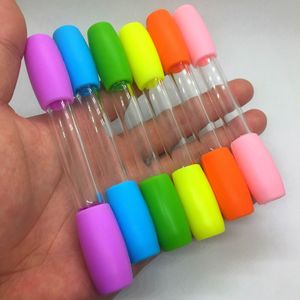 Colorful Silicone Protect Portable Pyrex Thick Glass Pipes Dry Herb Tobacco Cigarette Holder One Hitter Catcher Smoking Filter Handmade Mouthpiece Taster DHL