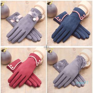 fashion women's Mittens winter warm repair Suede hand type Korean version Plush thickened finger touch screen cycling windproof gloves