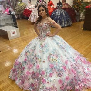 Kwiat Vestidos DE 15 Años Quinceanera Suknie Kryształ Zroszony Sweet 16 Dress Aplikacja Bow Długie Suknie Bal Suknie