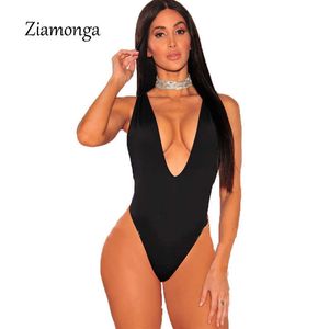 Ziamongaワンピース水着2018新しいショートパンツロンパースジャンプスーツ女性セクシースパゲッティストラップバックレスプレイスーツロンパースレディースボディスーツY0927