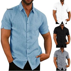 Wholesale linen chest for sale - Group buy Men s Short Sleeve Turn Down Collar Shirts Casual Loose Linen Shirt Blouse Tops Chest Pocket