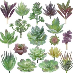 18 Pack Artificial Succulent Plants Premium Fake Mini Flocking Realistic Cactus Lotus Landscape Garden Unpotted Desktop Decor 210624