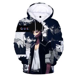 2021 Meu herói Academia Dabi 3D Imprimir Hoodie Moletons Homens Mulheres Moda Casual Pullover Anime Streetwear Hoodies Oversized Y211118