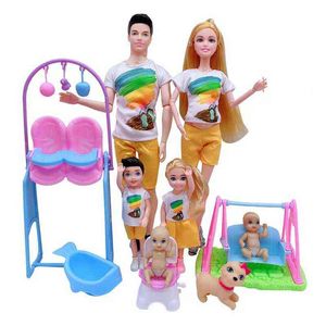 5 Person Family Couple Combination quot Pregnant Doll Mom Daddy Girl Boy Baby Bike Scooter For Barbie Game Kids Christmas Gift H1122