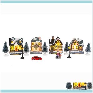 Decorations Festive Party Supplies Home & Gardenlighting Up Diy Christmas Doll Figurine Artificial Tree Tiny Resin House (House Village Buil