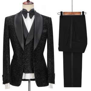 Ultimi disegni della mutanda del cappotto Moda uomo nero lucido Abiti per smoking da sposo da sposa Slim Fit Terno Masculino Prom Party 3 pezzi