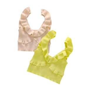 Damen-Badebekleidung Rib Knit-Tanktops, sexy ärmelloser V-Ausschnitt Feste Farbe enge Rüschen-Krebs-Tops