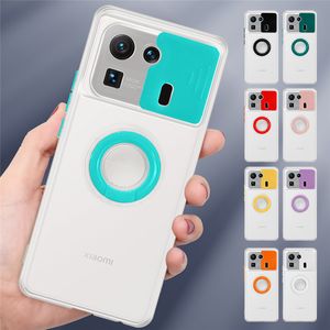Färgglada glidfönster Kameralinsskydd TPU Telefonfodral Ringhållare Stativskydd för iPhone 13 Mini 12 Pro Max 11Pro XS XR 7 8 Plus Samsung S21 Ultra A32 A52 A72 5G