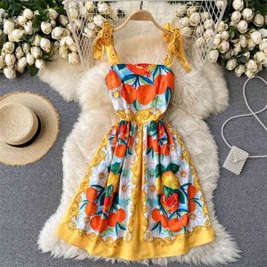 女性ヨーロッパのスタイルの襟ノースリーブAラインのドレスのための夏の花のドレス背景のないvestidos 210428