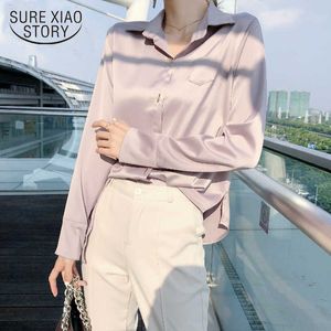 Kore Sonbahar Artı Boyutu Beyaz Pembe Bluz Tops Moda Zarif İş Gömlek Saten Bluz Kadın Gömlek Vintage Bluzlar 5417 50 210528