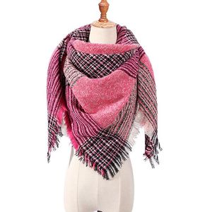 Winter Cashmere Plaid Scarf Shawl Sjaal Woman Poncho Triangle Bandana Designer Wrap Large Stoles Scarves