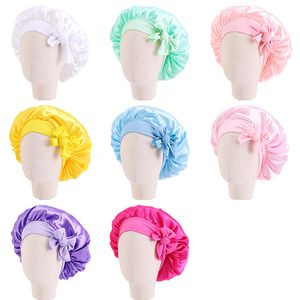 New Children's Cetim Rodada Cap Fashionable e Confortável Cabelo Elástico Cap de Capacidade Longa Streamer Lace-up Night Cap