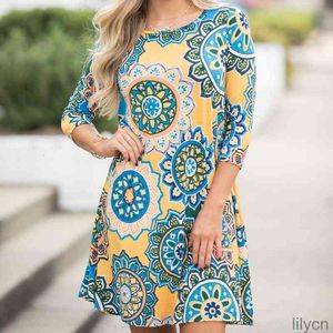 Floral Tunic Dress With Pockets Round Collar Printing For Women Lady Party Beach SAL99 Casual Dresses