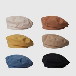 Lato Cienka Tkanina Dziewczyna Beret Cap Hat Francuski Klasyczny Solidny Kolor Bawełniany Kobiety Malarz Kapelusz Vintage Beret Dekoracji 210531