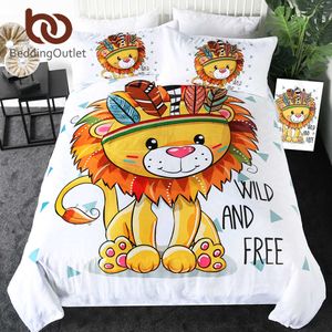 BeddingOutlet Leão Cama Set Rei Queen Dos Desenhos Animados Duveta Capa Tribal Animal Crianças Cama Geométrica Bedclothes Housse de Coute 210615