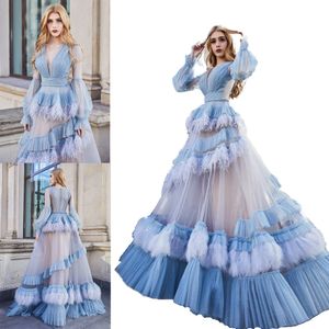 2021 Ruffle Dobra Kimono Mulheres Vestidos Robe para Photoshoot Puffy Sleeves Pena Pena Vestidos Africano Cape Capa de Maternidade Fotografia