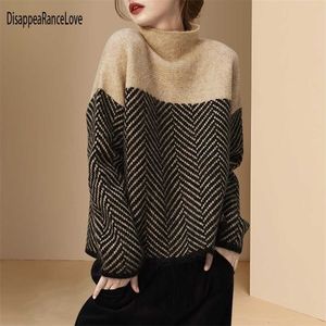 女性のタートルネックセーター厚い暖かいプルオーバーカシミヤジャンパーソフト特大のニットウェアセーター韓国女性ジャンパー211103
