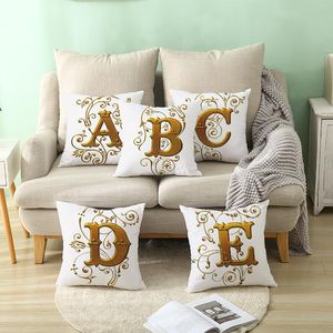 PC Gold Alphabet Cushion Capa em casa decorativa de poliéster pêssego sofá de cadeira de cadeira de capa de travesseiros