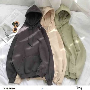 HybsKr Kvinna Solid 12 färger Koreanska Hooded Sweatshirts Kvinnlig bomull Tjockad Varm Hoodies Par Spring Mode Kläder 210813