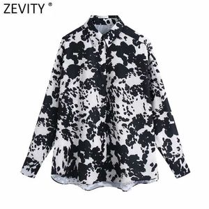 ZEVITY Kadınlar Vintage Hayvan Desen Baskı Block Bluz Ofis Bayanlar Casual Gömlek Chic İş Kimono Blusas Tops LS7715 210603