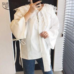 Asimmetrical Hember Shirts Donne Appliques Camicetta bianca Casual Casual Tops Allentato Risvolto Plus Size Fashion Butterfly Sleeve Brow Shirt